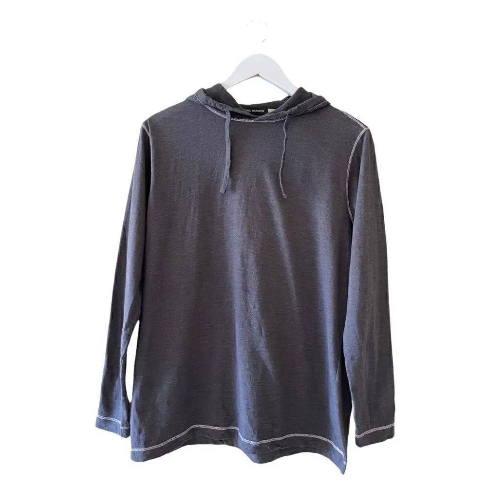 EUC Michael Brandon Long Sleeves Charcoal Black Hooded Shirt SZ S